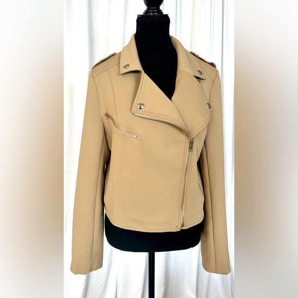 LULUS Living On the Edge Taupe Moto Jacket - Size Large - Picture 7 of 10